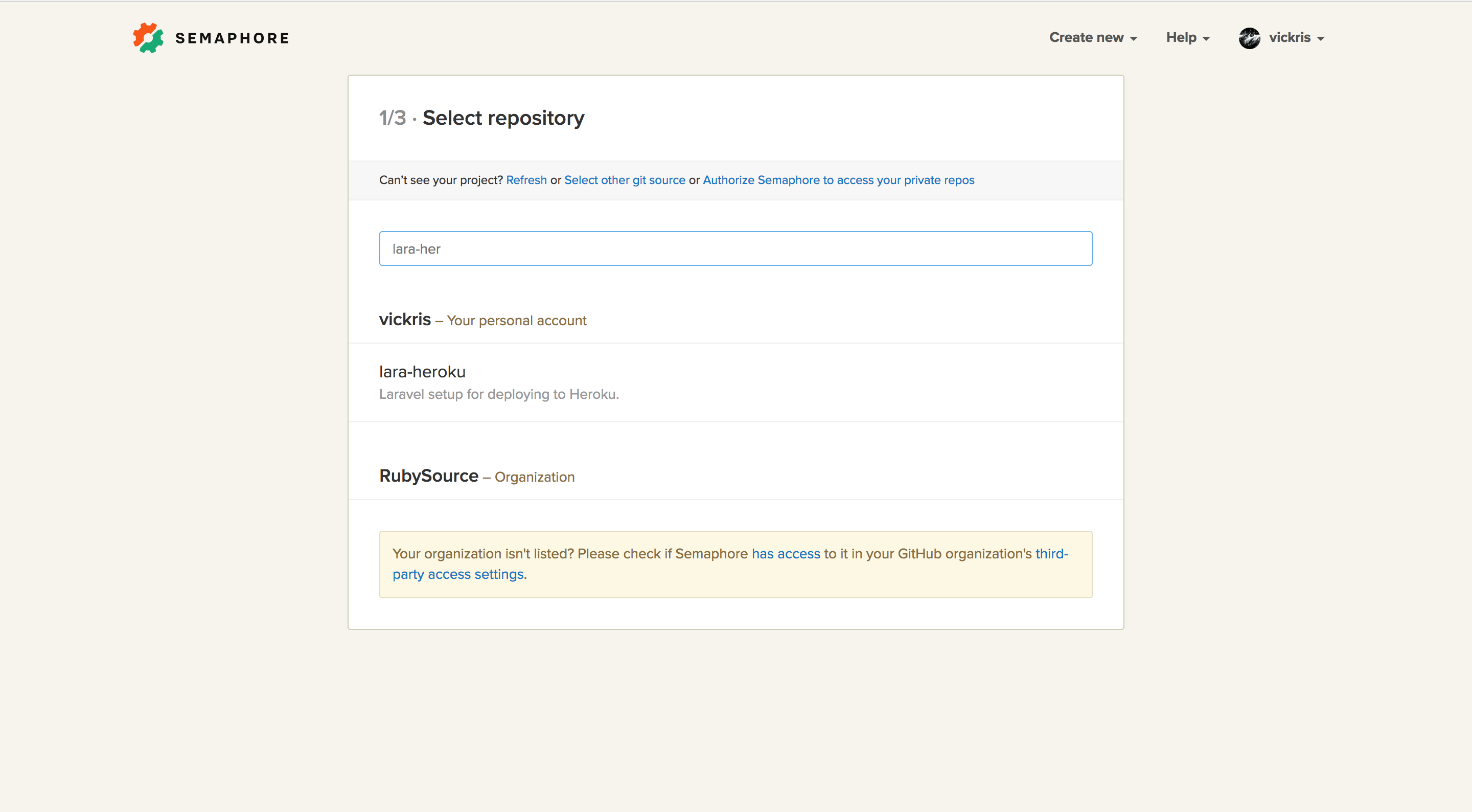 Select Repository Screen