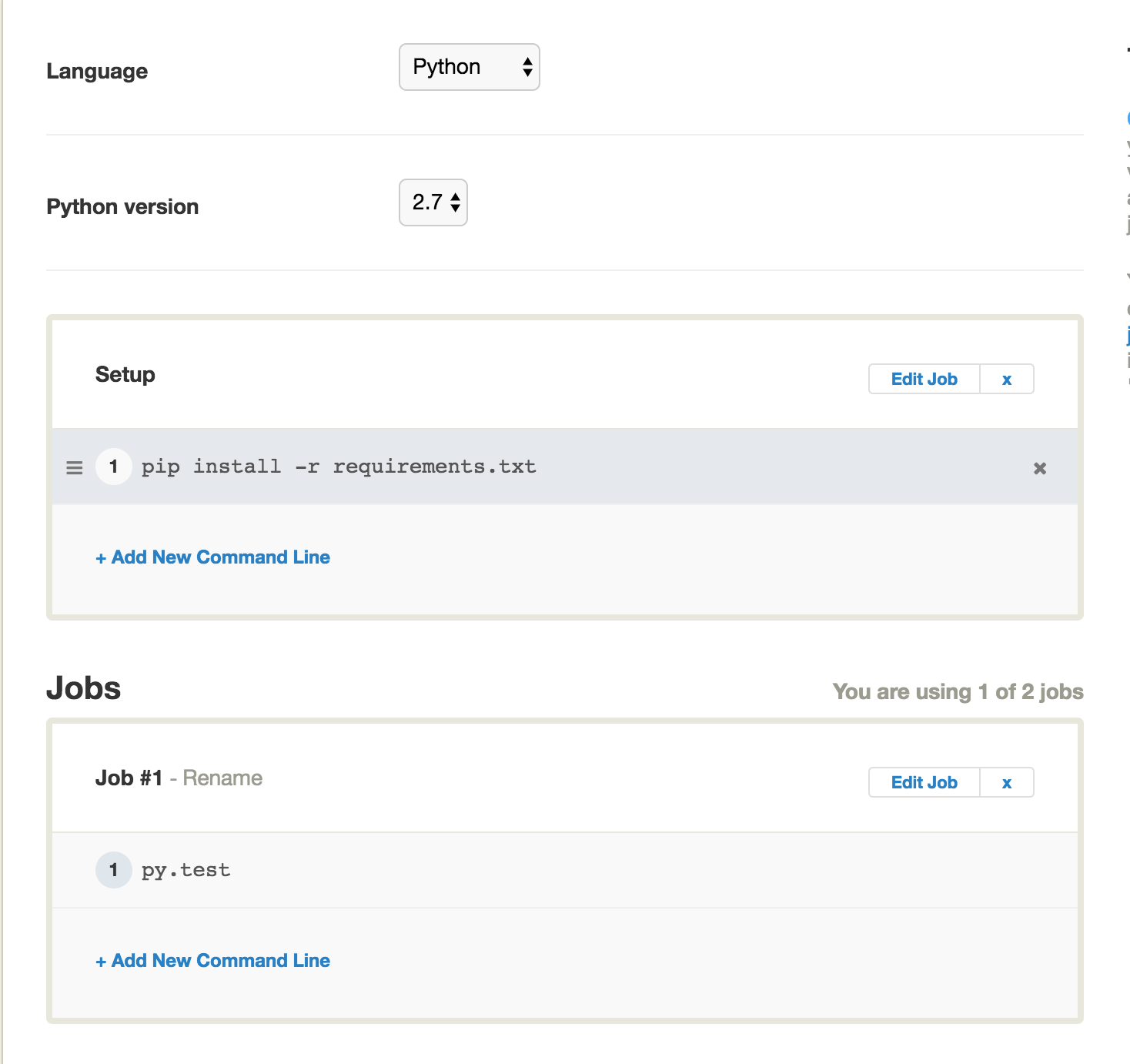 Project Configuration Screen